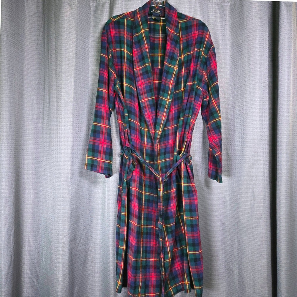 Polo Ralph Lauren Robe Mens S/M Tartan Plaid 100% Cotton Lightweight Flannel